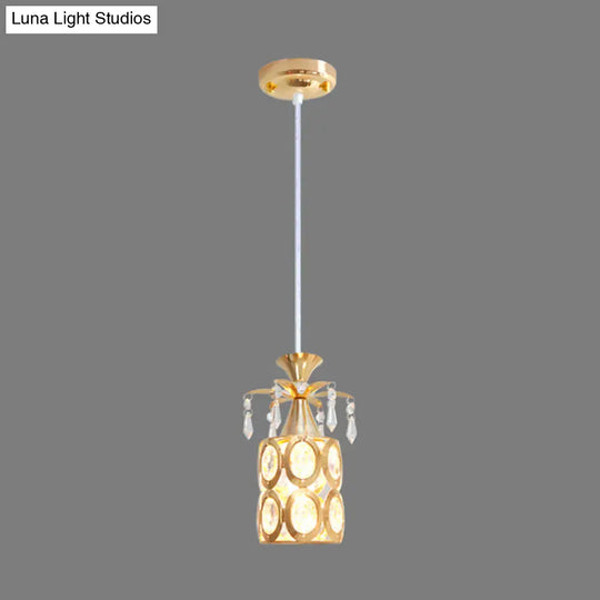 Modern Gold Crystal Pendant Light With Cylindrical Suspension