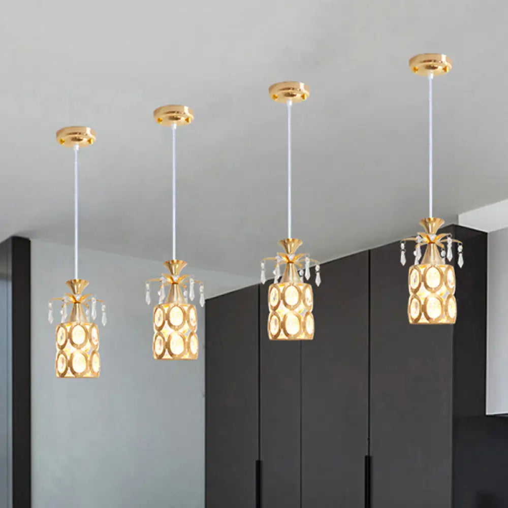 Modern Gold 1-Light Crystal Pendant - Cylindrical Suspension For Stylish Hanging Illumination