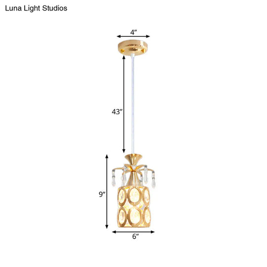 Modern Gold Crystal Pendant Light With Cylindrical Suspension