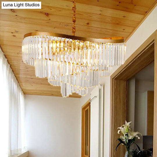 Gold Tiered Led Chandelier Light - Modern 10-Head Crystal Pendant For Living Room