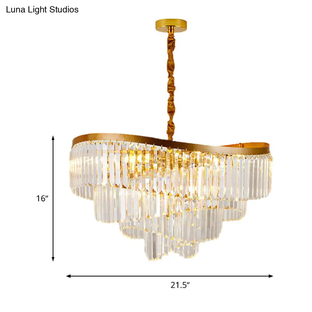 Gold Tiered Led Chandelier Light - Modern 10-Head Crystal Pendant For Living Room