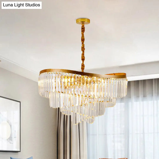 Modern Gold 10-Head Tiered Led Crystal Pendant Chandelier Light For Living Room Lighting