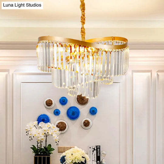 Modern Gold 10-Head Tiered Led Crystal Pendant Chandelier Light For Living Room Lighting