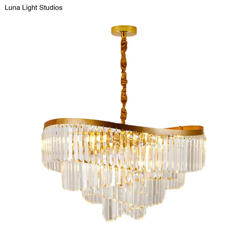 Modern Gold 10-Head Tiered Led Crystal Pendant Chandelier Light For Living Room Lighting