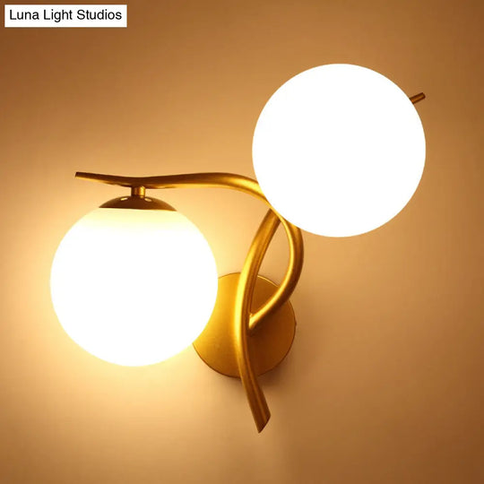 Modern Gold 2-Head Orb Milk Glass Wall Sconce Light Fixture