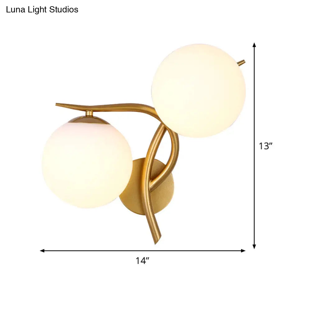 Modern Gold 2-Head Orb Milk Glass Wall Sconce Light Fixture