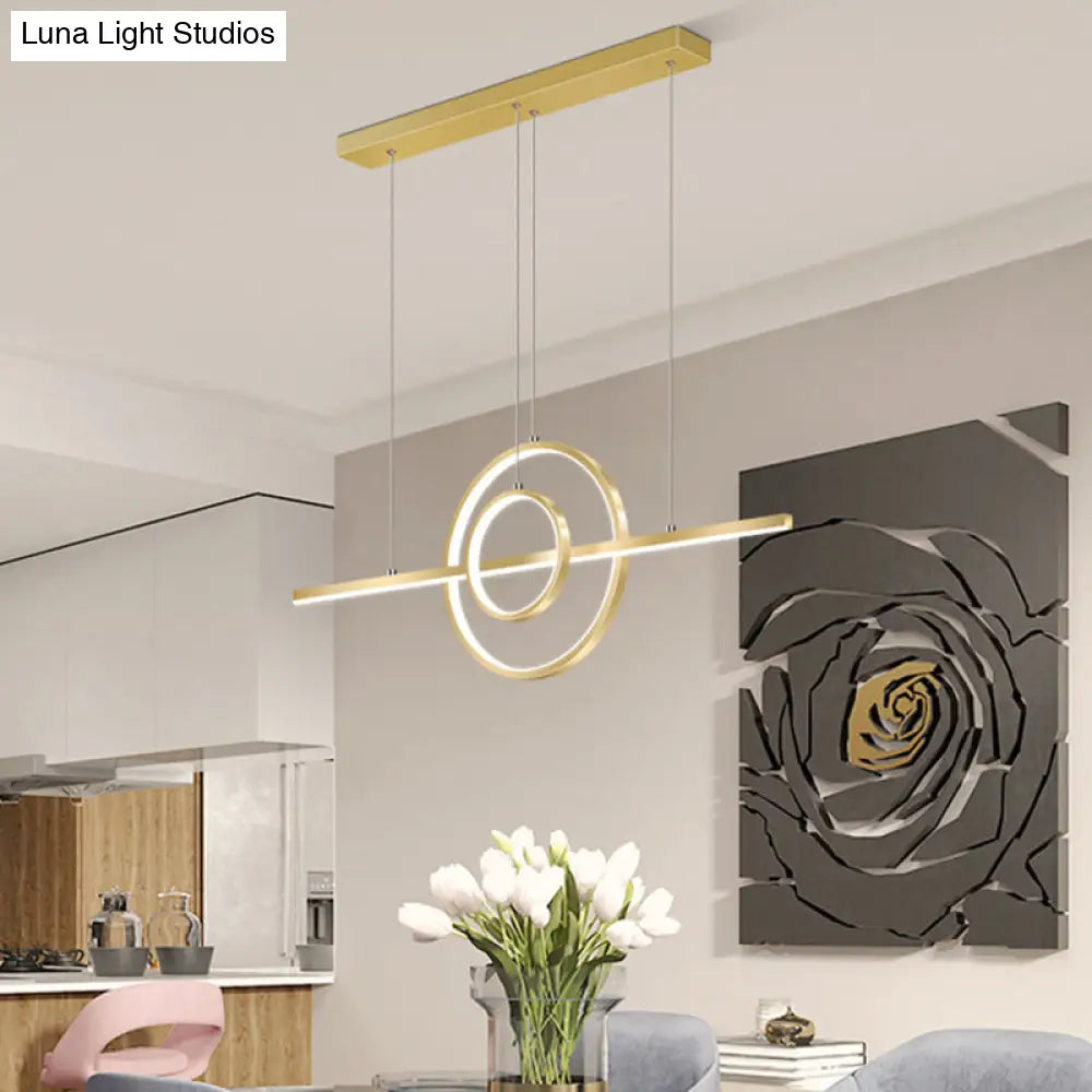 Modern Gold 2-Ring Led Island Pendant Lamp With Warm/White Light - Perfect For Dining Room