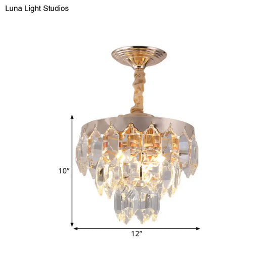 Modern Gold Crystal Rod Chandelier - 3 Tiers 2 Lights Ideal For Foyer Ceiling