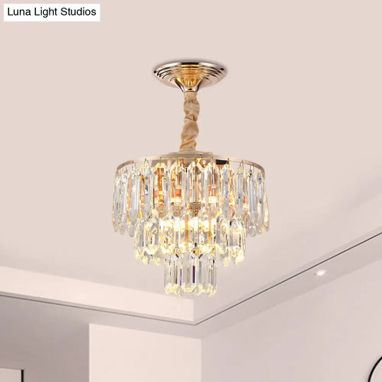 Modern Gold Crystal Rod Chandelier - 3 Tiers 2 Lights Ideal For Foyer Ceiling / A