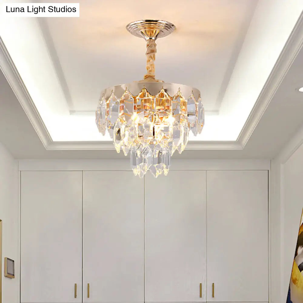 Modern Gold Crystal Rod Chandelier - 3 Tiers 2 Lights Ideal For Foyer Ceiling