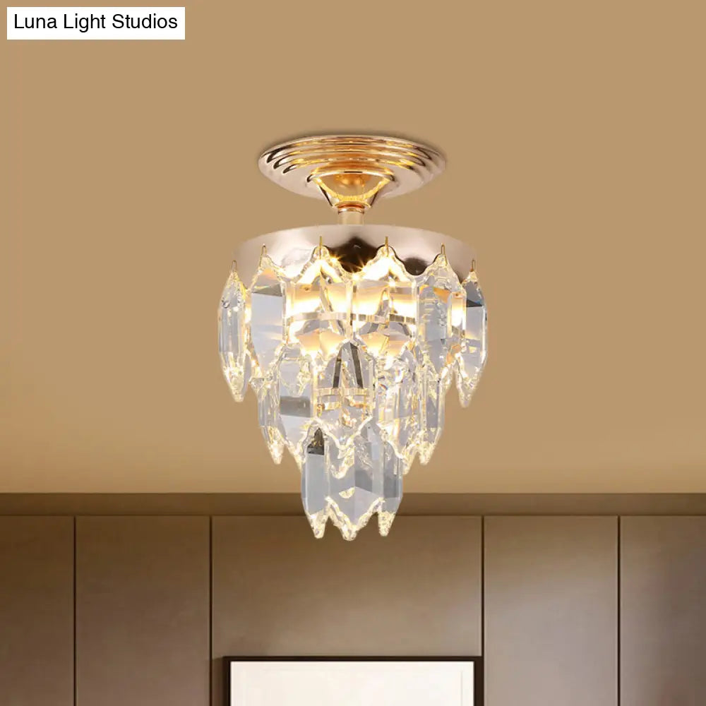 Modern Gold 3-Tier Crystal Rod Drop Lamp - 2-Light Foyer Ceiling Chandelier