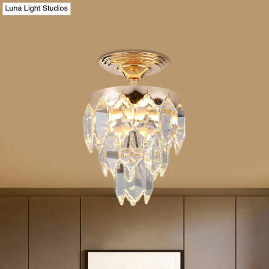 Modern Gold 3-Tier Crystal Rod Drop Lamp - 2-Light Foyer Ceiling Chandelier