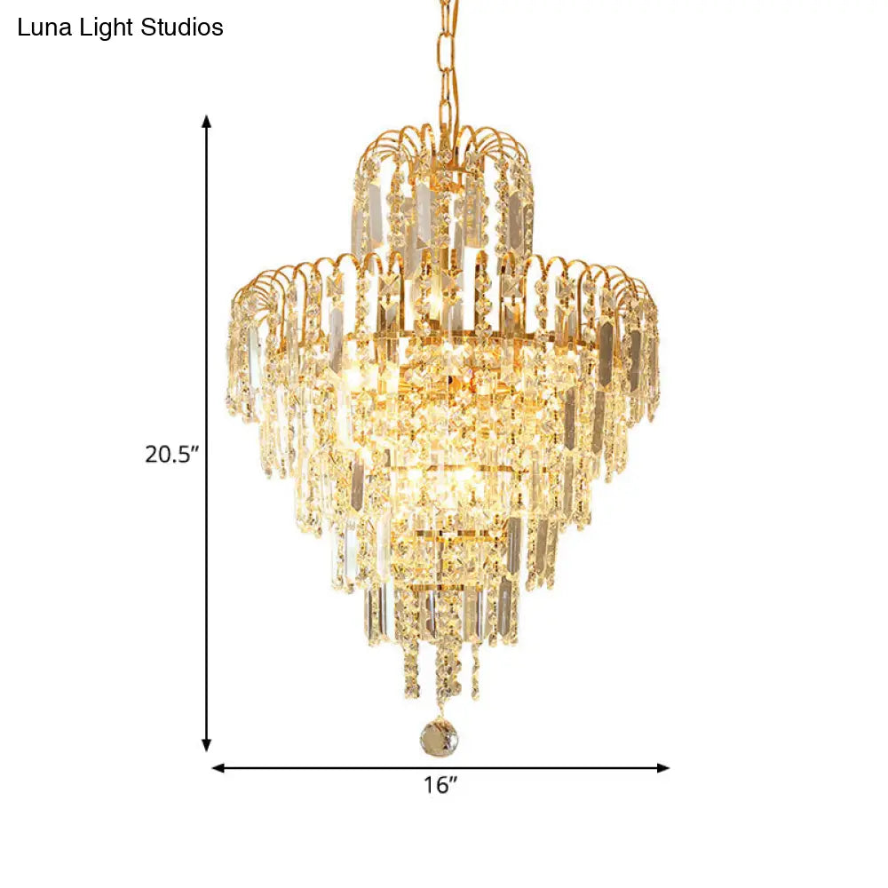 Modern Gold 4-Light Tiered Crystal Hanging Chandelier Ceiling Light For Dining Room Pendant Lighting