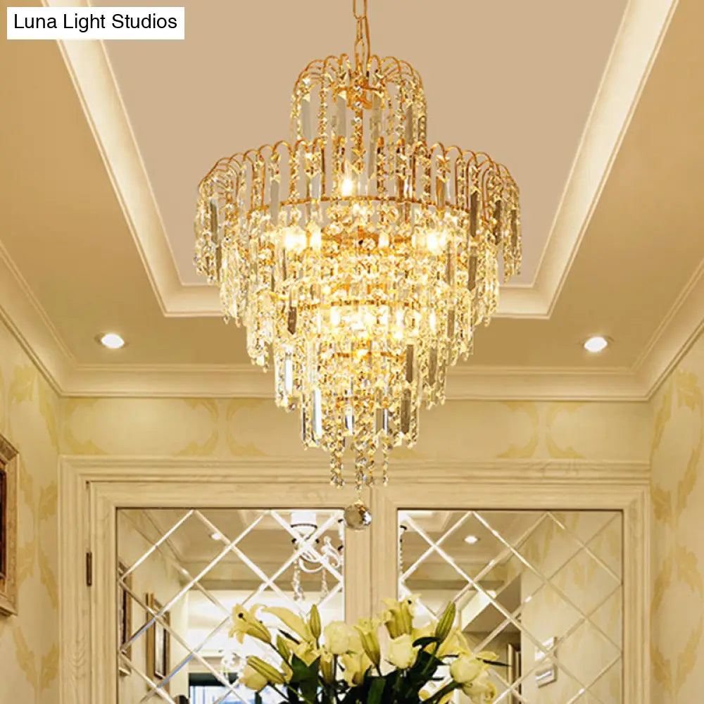 Modern Gold 4-Light Tiered Crystal Hanging Chandelier Ceiling Light For Dining Room Pendant Lighting