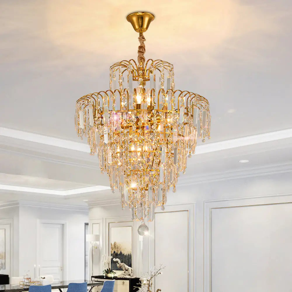 Modern Gold 4-Light Tiered Crystal Hanging Chandelier Ceiling Light For Dining Room Pendant Lighting