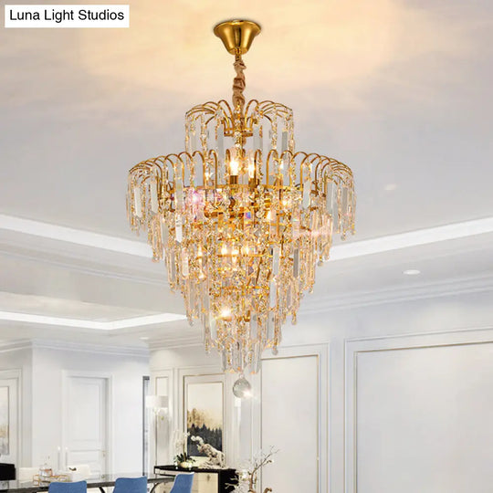 Modern Crystal Tiered Ceiling Light: Elegant Gold Chandelier With 4 Lights For Dining Room