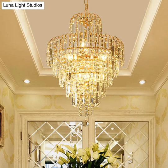 Modern Crystal Tiered Ceiling Light: Elegant Gold Chandelier With 4 Lights For Dining Room