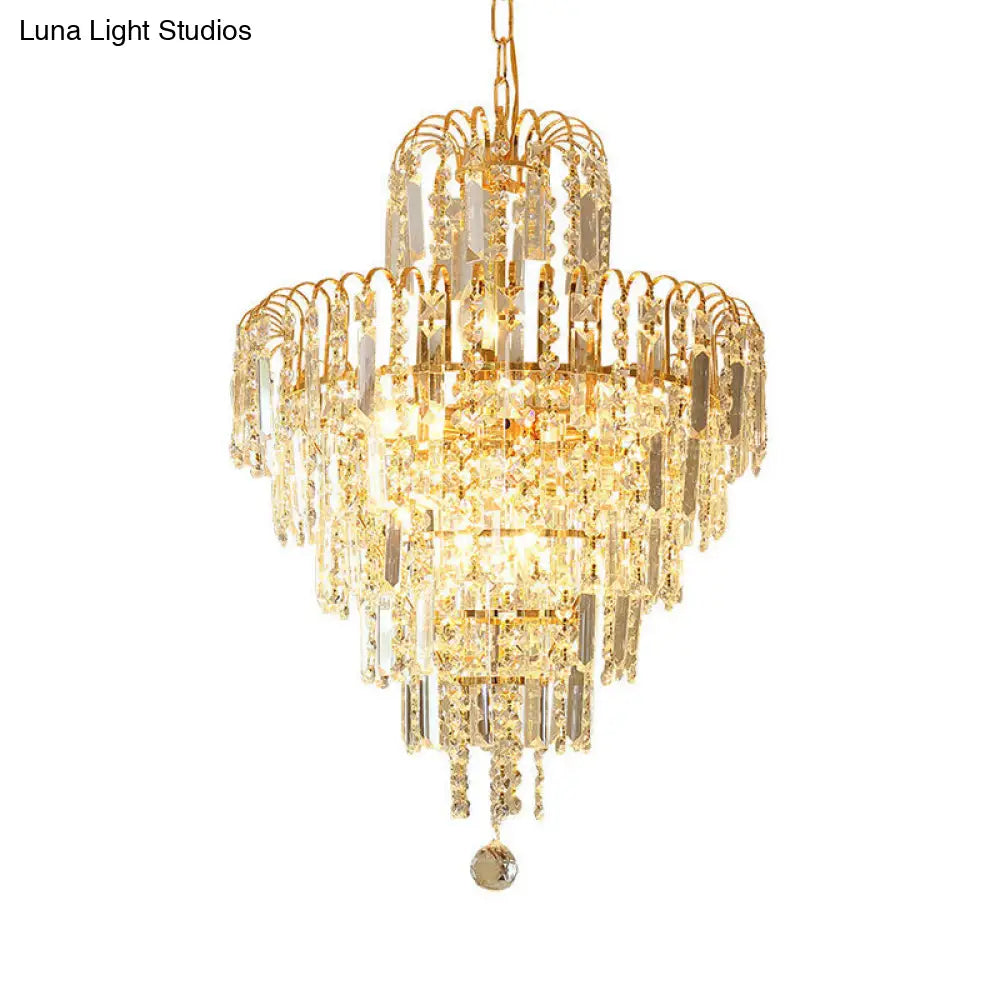 Modern Crystal Tiered Ceiling Light: Elegant Gold Chandelier With 4 Lights For Dining Room