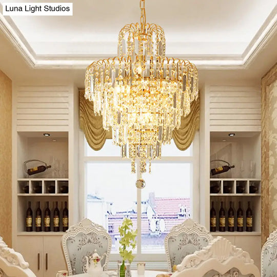 Modern Crystal Tiered Ceiling Light: Elegant Gold Chandelier With 4 Lights For Dining Room