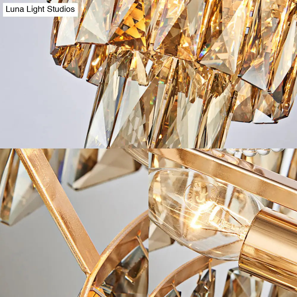 Modern Gold 4-Tier Crystal Block Chandelier With 6 Hanging Lights For Hallway