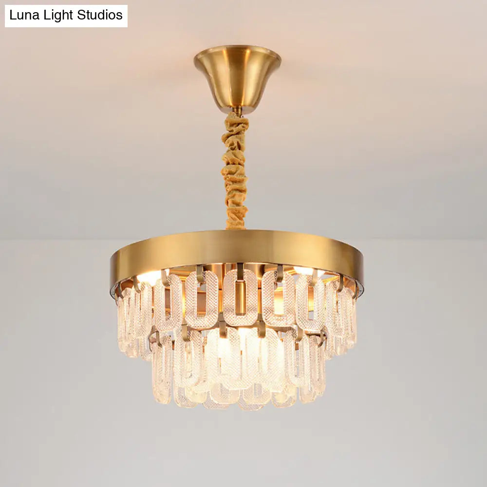 Gold 6-Head Crystal Chandelier - Postmodern Design 2 Tiers Dining Room Pendant