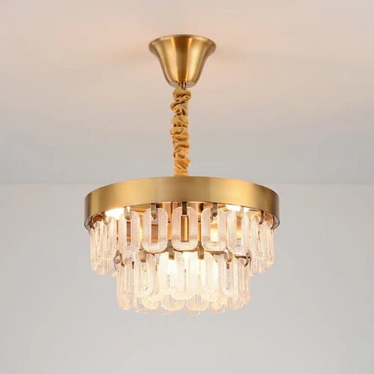 Modern Gold 6-Head Crystal Chandelier Light With 2 Tiers - Dining Room Pendant