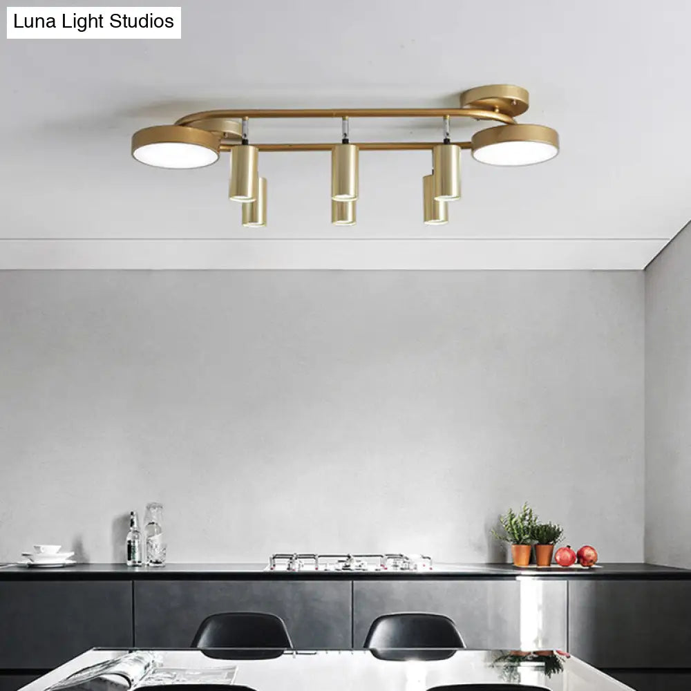 Modern Gold 8-Head Semi Flush Ceiling Light For Dining Room