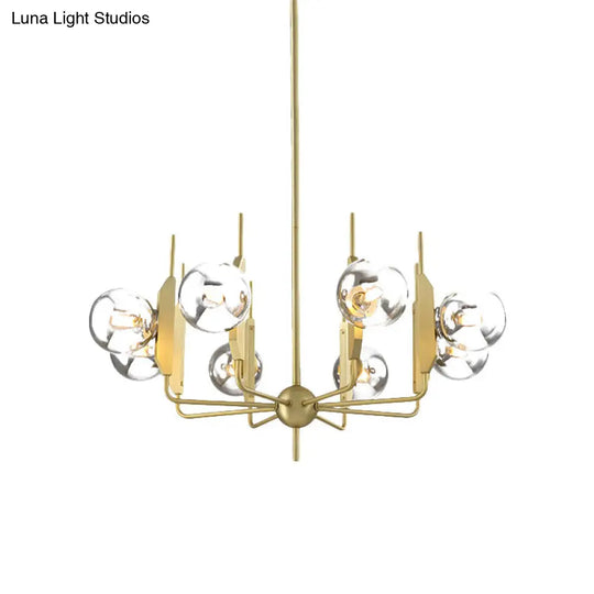 Modern 8-Light Gold Chandelier With Milk White/Smoke Gray Glass Shades For Living Room Ceiling