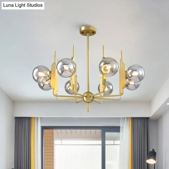 Modern 8-Light Gold Chandelier With Milk White/Smoke Gray Glass Shades For Living Room Ceiling /