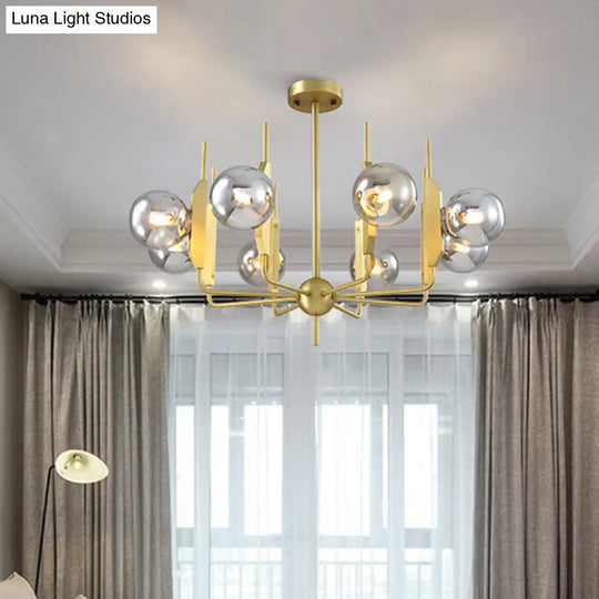 Modern Gold 8-Light Chandelier With Milk White/Smoke Gray Glass Shades - Ideal For Living Room