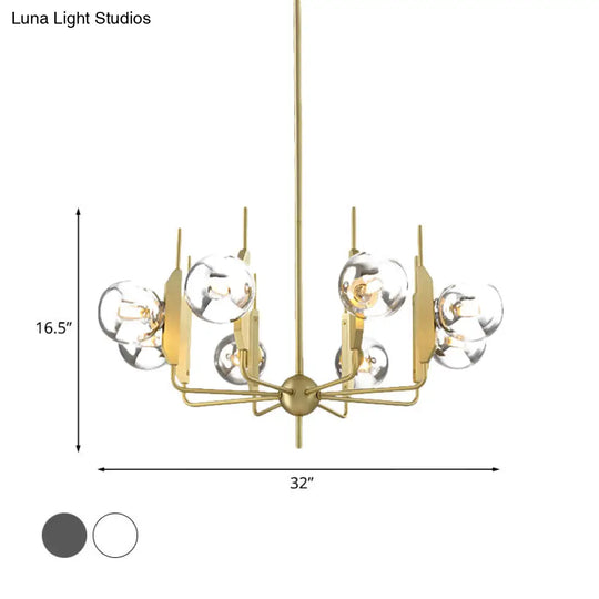 Modern 8-Light Gold Chandelier With Milk White/Smoke Gray Glass Shades For Living Room Ceiling