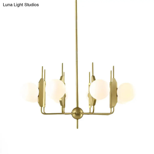 Modern 8-Light Gold Chandelier With Milk White/Smoke Gray Glass Shades For Living Room Ceiling