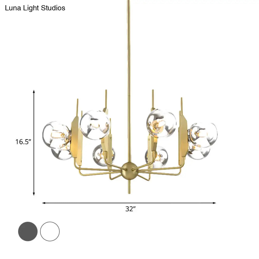 Modern Gold 8-Light Chandelier With Milk White/Smoke Gray Glass Shades - Ideal For Living Room