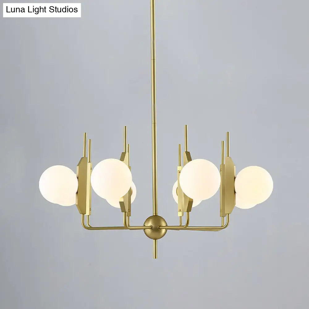 Modern 8-Light Gold Chandelier With Milk White/Smoke Gray Glass Shades For Living Room Ceiling