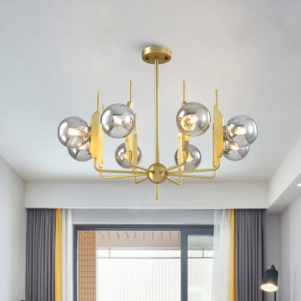 Modern Gold 8-Light Chandelier With Milk White/Smoke Gray Glass Shades - Ideal For Living Room /