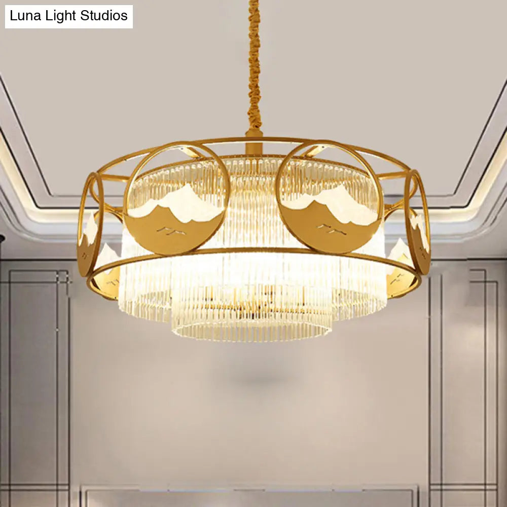 Modern Gold 8-Light Crystal Pendant Chandelier With Square/Round Design