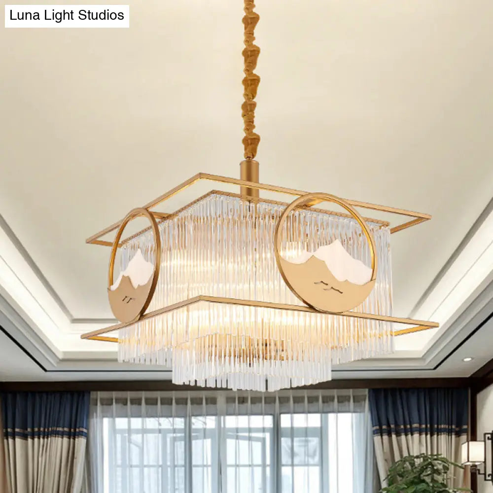 Modern Gold 8-Light Crystal Pendant Chandelier With Square/Round Design