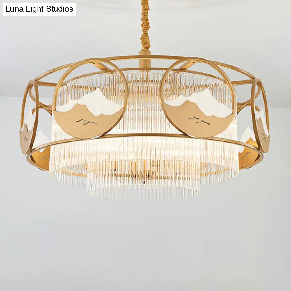 Modern Gold 8-Light Crystal Pendant Chandelier With Square/Round Design