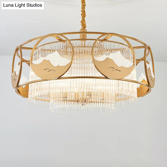 Modern Gold 8-Light Crystal Pendant Chandelier With Square/Round Design