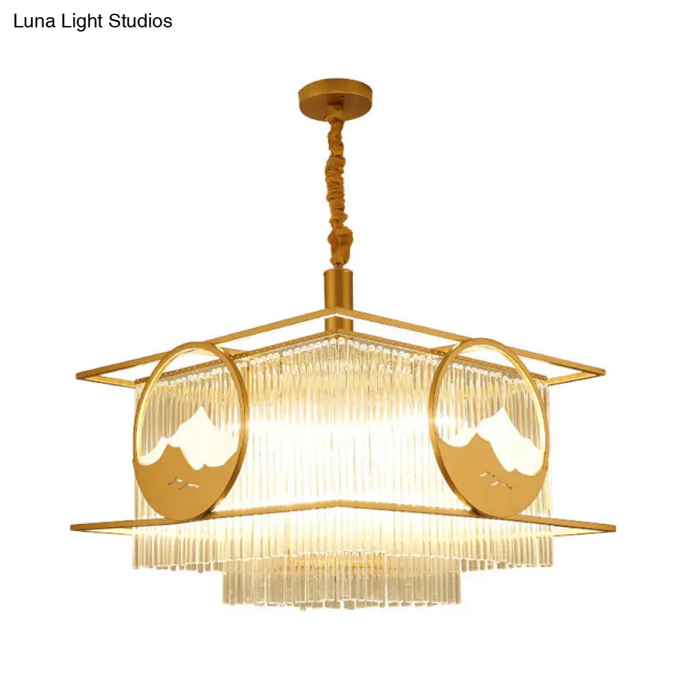 Modern Gold 8-Light Crystal Pendant Chandelier With Square/Round Design