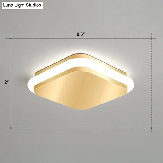 Modern Gold Acrylic Led Ceiling Mount Light - Geometric Foyer Flushmount / White Square Plate