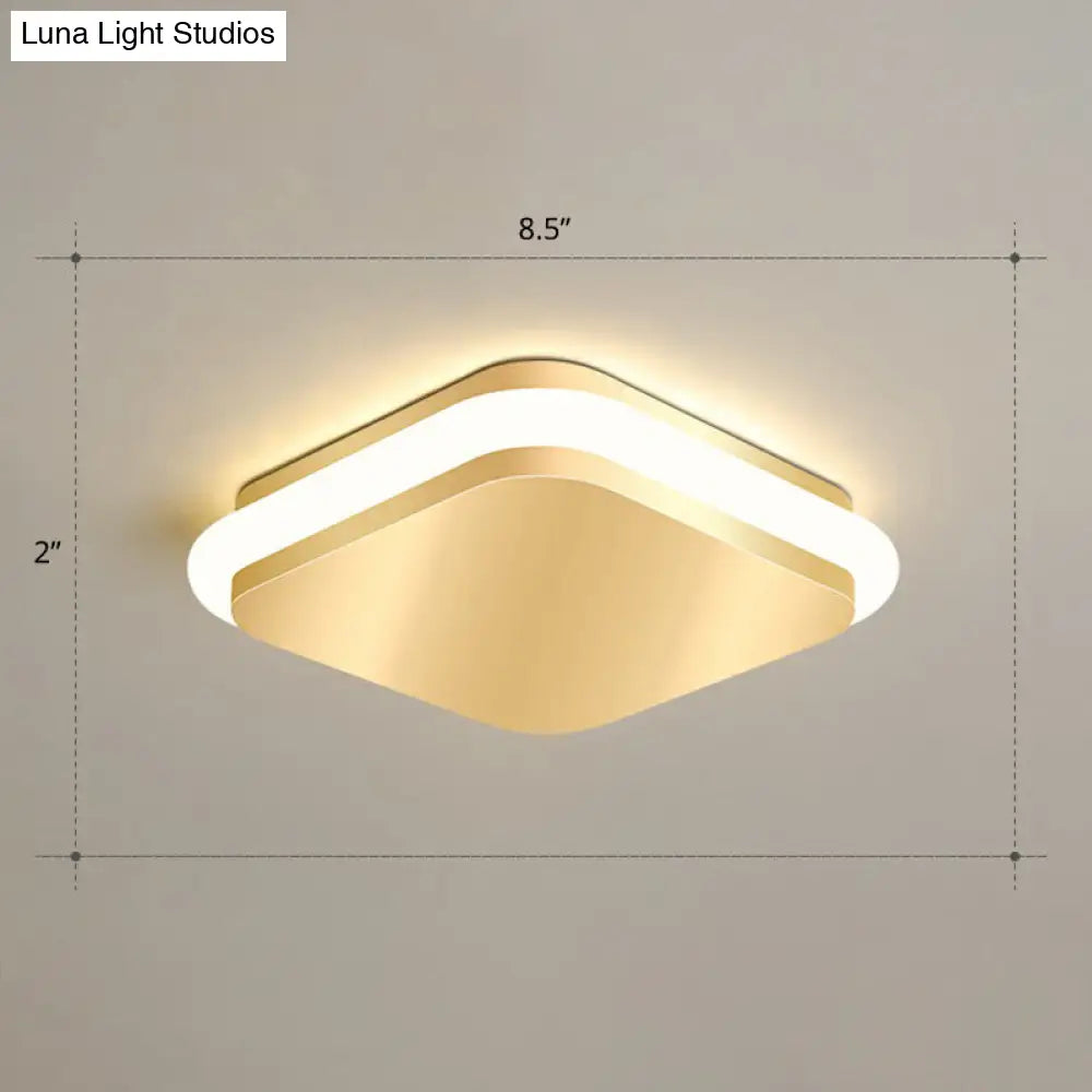 Modern Gold Acrylic Led Ceiling Mount Light - Geometric Foyer Flushmount / Warm Square Plate