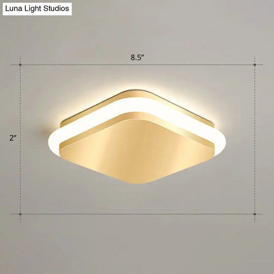 Modern Gold Acrylic Led Ceiling Mount Light - Geometric Foyer Flushmount / Third Gear Square Plate