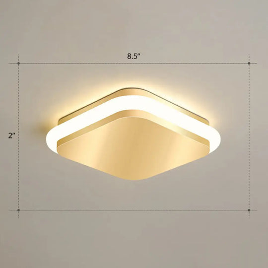 Modern Gold Acrylic Led Ceiling Mount Light - Geometric Foyer Flushmount / Warm Square Plate