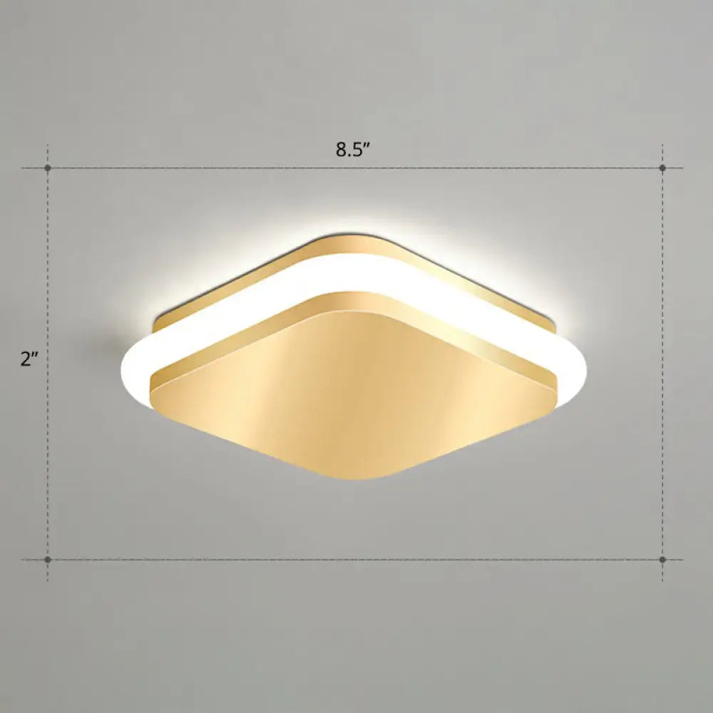 Modern Gold Acrylic Led Ceiling Mount Light - Geometric Foyer Flushmount / White Square Plate