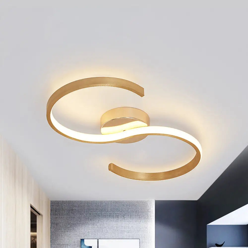 Modern Gold Acrylic Led Flush Mount Ceiling Light With Stepless Dimming & Remote Control -