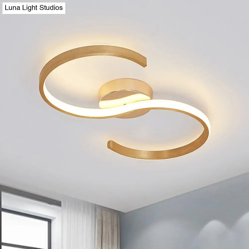 Modern Gold Acrylic Led Flush Mount Ceiling Light With Stepless Dimming & Remote Control -