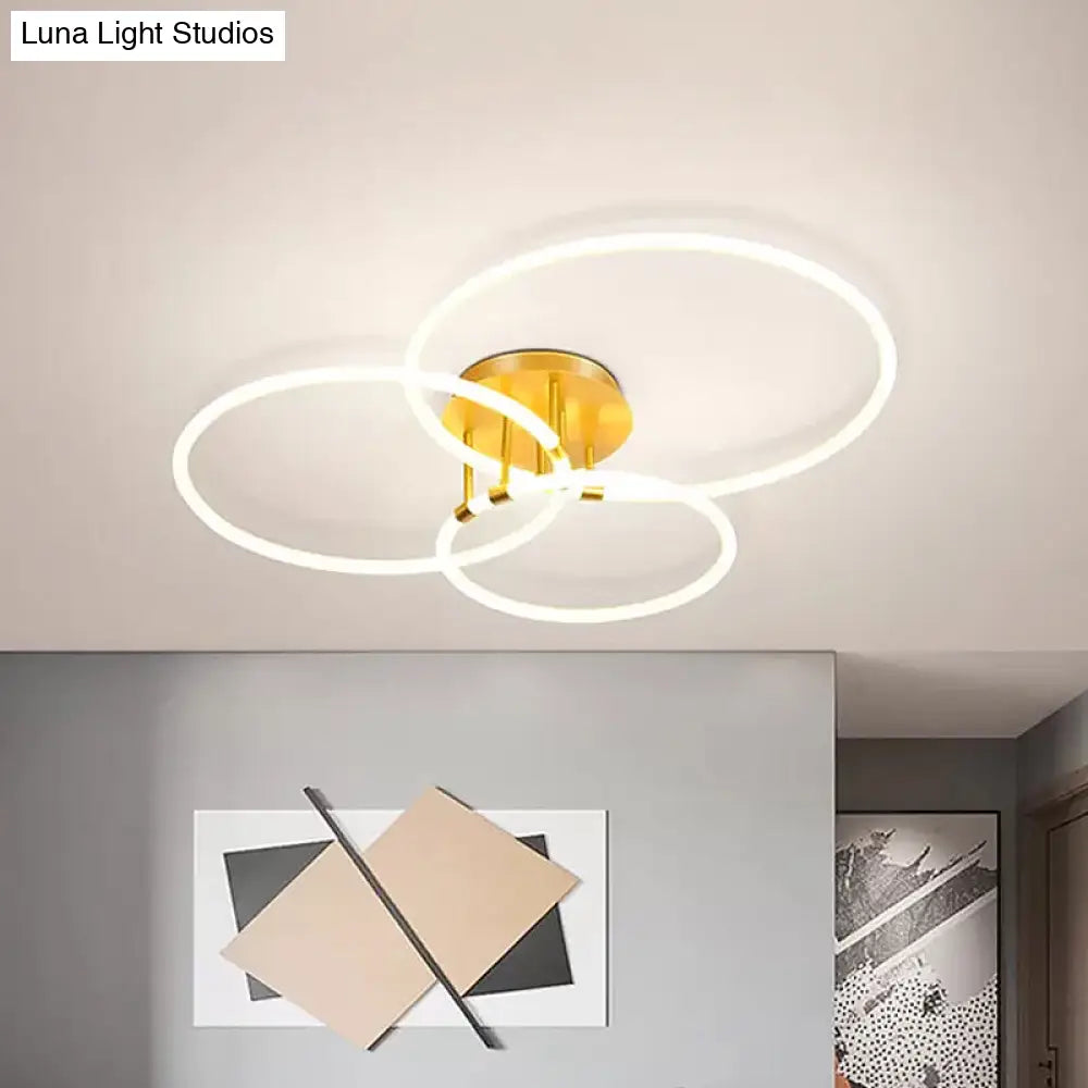 Modern Gold Acrylic Led Hoop Semi-Flush Ceiling Lamp With Warm/White Light For Living Room / Warm