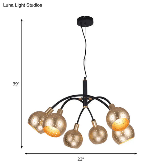 Modern Gold And Black Pendant Chandelier With Hollow Out Design - 6 Bulb Metal Suspension Light