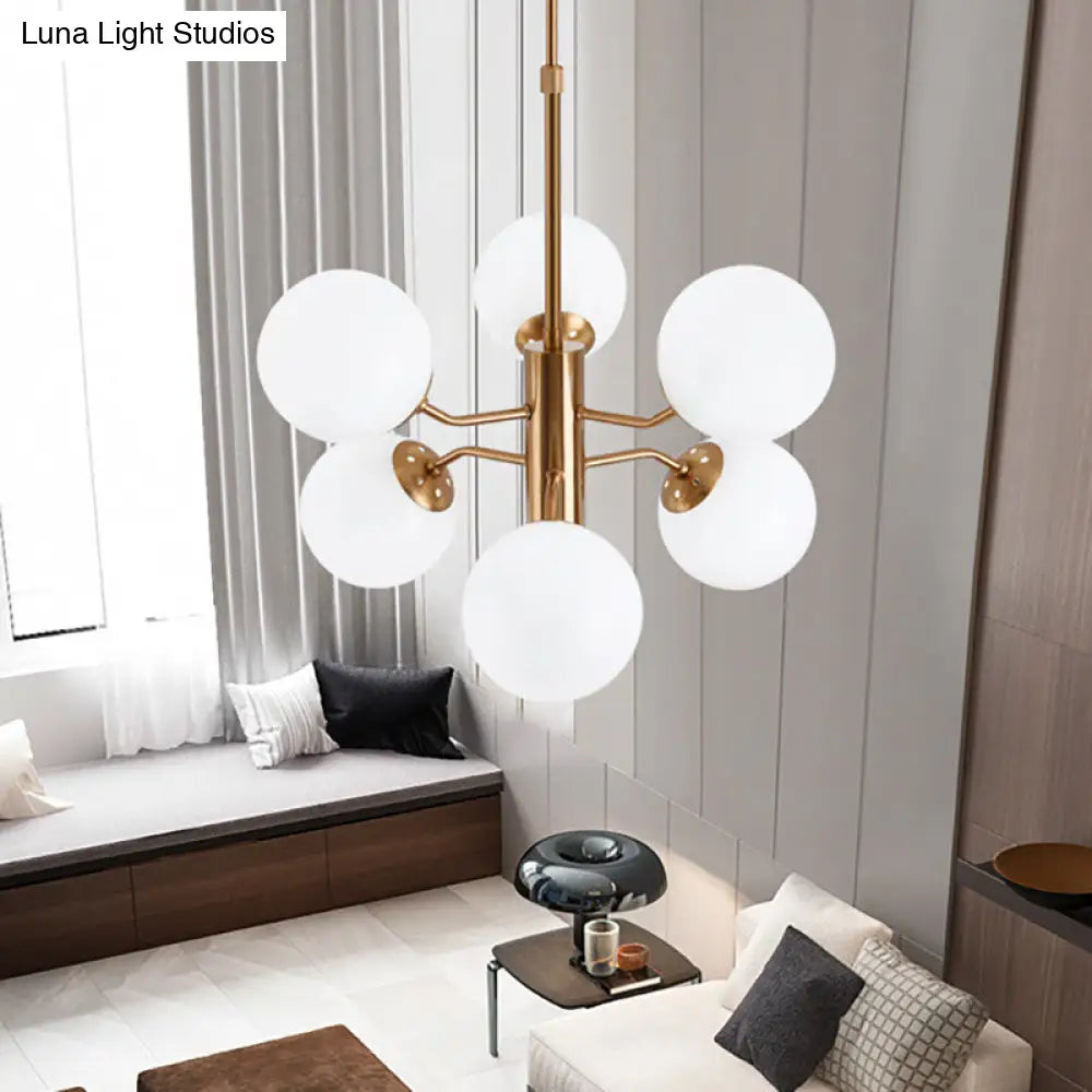 Modern Gold Ball Pendant Chandelier - Multiple Led Lights And Sputnik Design With White Glass